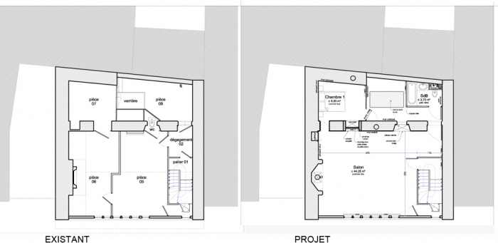 ramnagement intrieur d'une maison en pans de bois : plans niv1