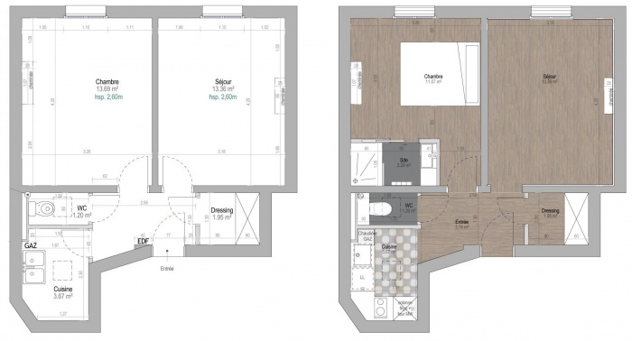 Rnovation d'un appartement de 38m_Paris 14me : plan avant / aprs