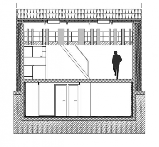 Rhabilitation lourde d'une maison individuelle : coupe longitudinale