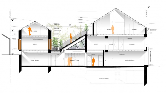 Centre de sant et 4 logements - Sucy-en-Brie : 07-Sucy en Brie_rehabilitation pole dentaire + logements_coupe