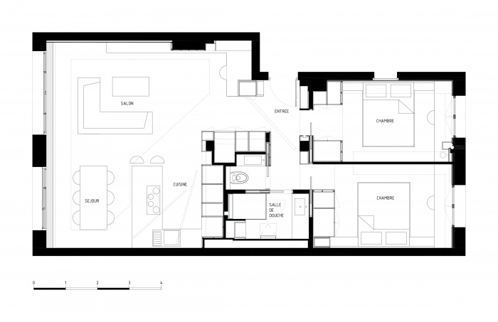 Restructuration d'un appartement autour d'un bloc fonctionnel : PLAN-BOOK-RASPAIL-ECHELLE-LIGHT